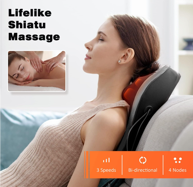 Shiatsu Tiefengewebsmassage, Rückenmassagegerät & Nackenmassagegerät mit Wärme – 3D Knetmassage für Muskelentspannung und schmerzlinderung, ideal für Nacken, Rücken & Beine