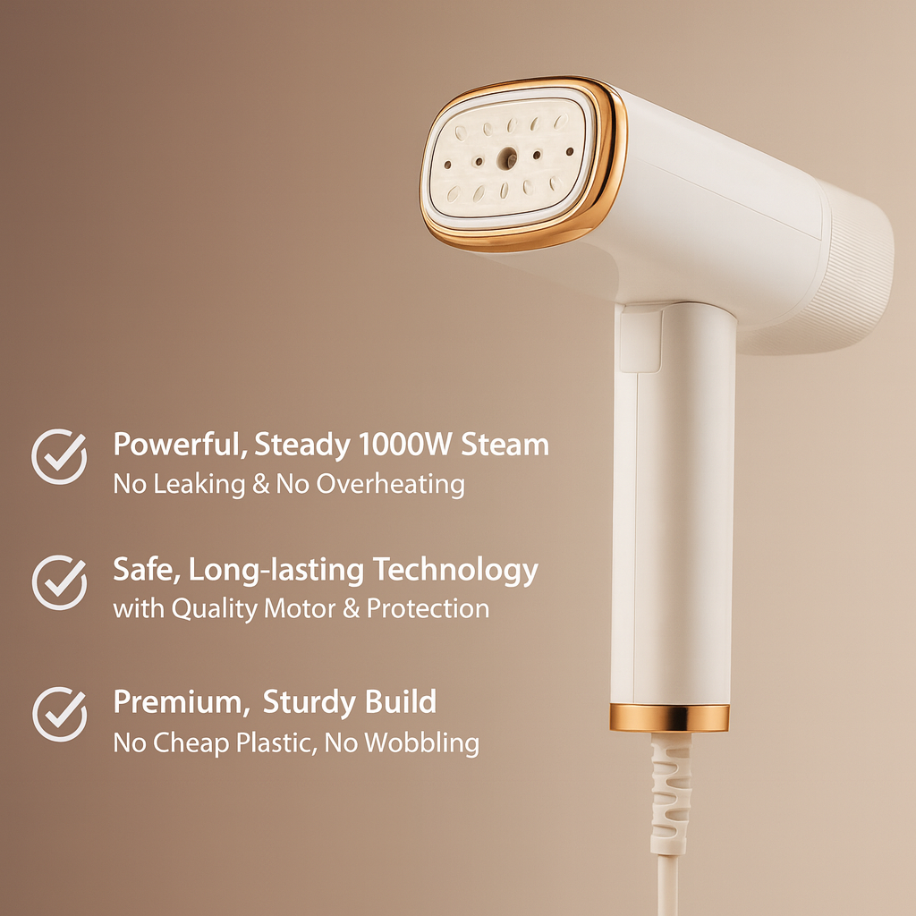 PureSteam™ Faltbarer 1000W Kleidungs-Dampfer – Schnellaufheizend, Faltbar & Stoffschonend