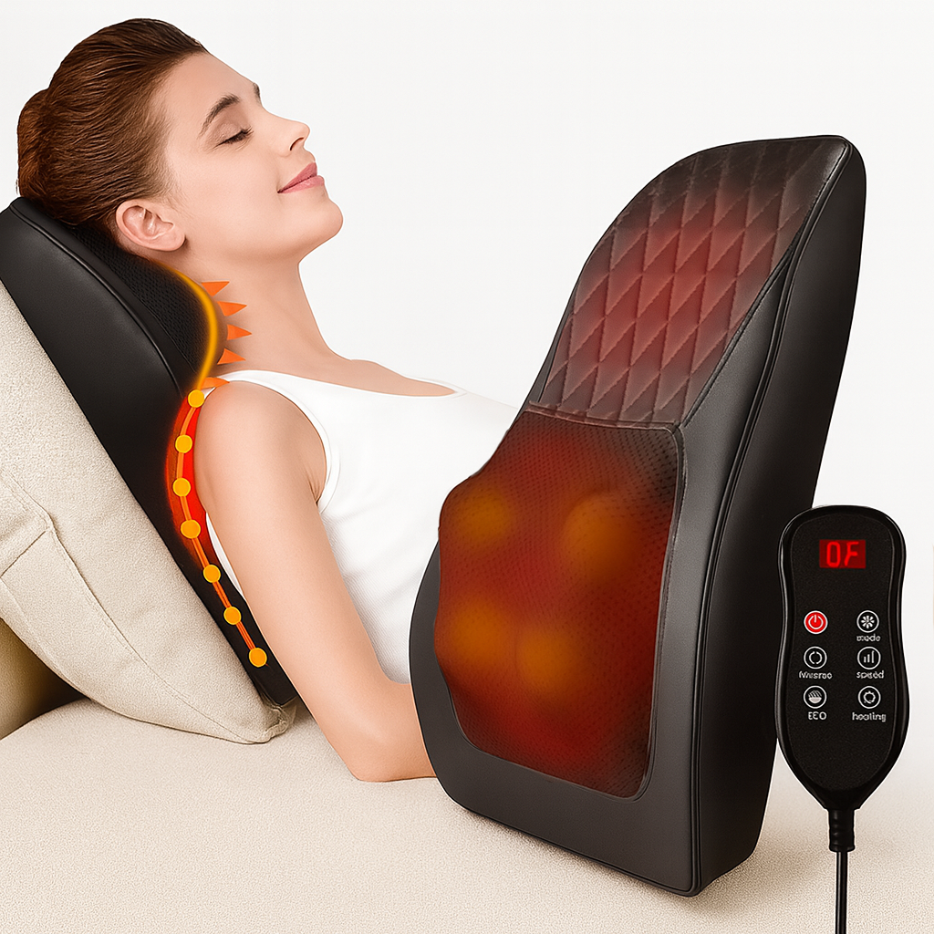 Shiatsu Tiefengewebsmassage, Rückenmassagegerät & Nackenmassagegerät mit Wärme – 3D Knetmassage für Muskelentspannung und schmerzlinderung, ideal für Nacken, Rücken & Beine